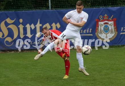 Fussball. Kaerntner Liga.  KAC gegen Atus Ferlach.   Andreas Bernhard Schritliser
 (KAC),  Florian Verdel  (Ferlach).  Klagenfurt,  am 15.10.2022. 
Foto: Kuess
---
pressefotos, pressefotografie, kuess, qs, qspictures, sport, bild, bilder, bilddatenbank