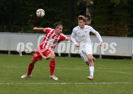 Fussball. Kaerntner Liga.  KAC gegen Atus Ferlach.   Patrick Legner (KAC),  Hannes Marcel Schwarz  (Ferlach).  Klagenfurt,  am 15.10.2022. 
Foto: Kuess
---
pressefotos, pressefotografie, kuess, qs, qspictures, sport, bild, bilder, bilddatenbank