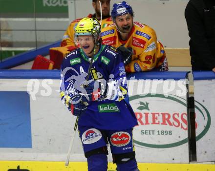 EBEL. Eishockey Bundesliga. EC VSV gegen Migross Supermercati Asiago Hockey.  Torjubel Philipp Lindner (VSV). Villach, am 18.10.2022.
Foto: Kuess
www.qspictures.net
---
pressefotos, pressefotografie, kuess, qs, qspictures, sport, bild, bilder, bilddatenbank