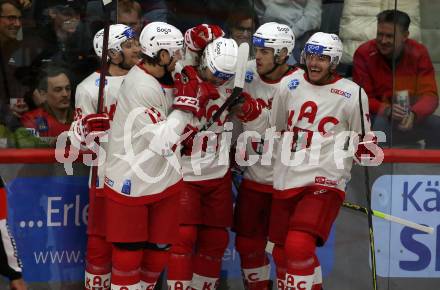 EBEL. Eishockey Bundesliga. EC KAC gegen  Steinbach Black Wings 1992.  Torjubel Daniel Obersteiner, Johannes Bischofberger, Thomas Vallant, David Maier, Fabian Hochegger (KAC). Klagenfurt, am 21.10.2022.
Foto: Kuess
www.qspictures.net
---
pressefotos, pressefotografie, kuess, qs, qspictures, sport, bild, bilder, bilddatenbank