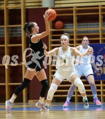 Basketball Damen Superliga. Grunddurchgang 4. Runde. KOS Celovec Damen gegen Basket Flames Women.  Antonia Ronacher (KOS),  Violeta Grigorova (Basket Flames). Klagenfurt, 22.10.2022.
Foto: Kuess
---
pressefotos, pressefotografie, kuess, qs, qspictures, sport, bild, bilder, bilddatenbank