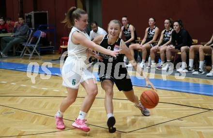 Basketball Damen Superliga. Grunddurchgang 4. Runde. KOS Celovec Damen gegen Basket Flames Women.  Monika Ristic (KOS), Julia Derkits  (Basket Flames). Klagenfurt, 22.10.2022.
Foto: Kuess
---
pressefotos, pressefotografie, kuess, qs, qspictures, sport, bild, bilder, bilddatenbank