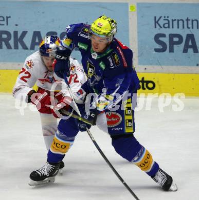 EBEL. Eishockey Bundesliga. EC VSV gegen EC Red Bull Salzburg.  Simon Despres,  (VSV),    Nicolai Meyer (Salzburg). Villach, am 23.10.2022.
Foto: Kuess
www.qspictures.net
---
pressefotos, pressefotografie, kuess, qs, qspictures, sport, bild, bilder, bilddatenbank