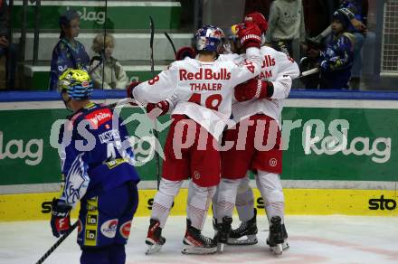 EBEL. Eishockey Bundesliga. EC VSV gegen EC Red Bull Salzburg. Torjubel Chay Genoway, Florian Baltram, Nicolai Meyer, Lucas Thaler (Salzburg). Villach, am 23.10.2022.
Foto: Kuess
www.qspictures.net
---
pressefotos, pressefotografie, kuess, qs, qspictures, sport, bild, bilder, bilddatenbank