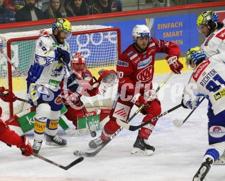 EBEL. Eishockey Bundesliga. EC KAC gegen  VSV.  Thomas Vallant, Sebastian Dahm, (KAC),    Alexander Rauchenwald, Marco Richter  (VSV). Klagenfurt, am 26.10.2022.
Foto: Kuess
www.qspictures.net
---
pressefotos, pressefotografie, kuess, qs, qspictures, sport, bild, bilder, bilddatenbank