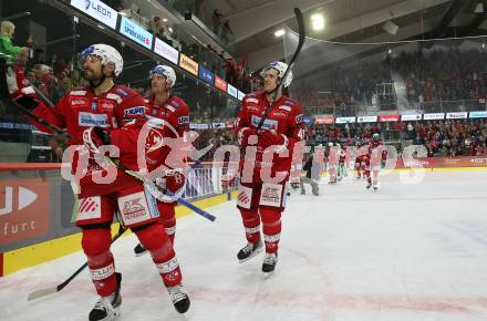 EBEL. Eishockey Bundesliga. EC KAC gegen  VSV. Jubel Thomas Koch, Nicholas Eric Petersen, Jesper Jensen Aabo  (KAC). Klagenfurt, am 26.10.2022.
Foto: Kuess
www.qspictures.net
---
pressefotos, pressefotografie, kuess, qs, qspictures, sport, bild, bilder, bilddatenbank