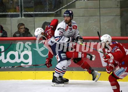 EBEL. Eishockey Bundesliga. EC KAC gegen  Hydro Fehervar AV 19.  Lucas Lessio,  (KAC),    Gleason Fournier (Fehervar). Klagenfurt, am 28.10.2022.
Foto: Kuess
www.qspictures.net
---
pressefotos, pressefotografie, kuess, qs, qspictures, sport, bild, bilder, bilddatenbank