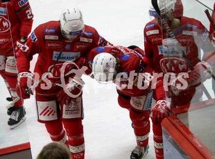 EBEL. Eishockey Bundesliga. EC KAC gegen  Hydro Fehervar AV 19.  Daniel Obersteiner, Paul Postma, Thomas Hundertpfund
 (KAC). Klagenfurt, am 28.10.2022.
Foto: Kuess
www.qspictures.net
---
pressefotos, pressefotografie, kuess, qs, qspictures, sport, bild, bilder, bilddatenbank