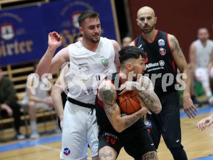 Basketball 2. Liga 2022/2023. Grunddurchgang 4. Runde.  KOS Celovec gegen  Mistelbach Mustangs.  Andi Shehu  (KOS),  Zdenek Nehyba (Mistelbach Mustangs). Klagenfurt, am 29.10.2022.
Foto: Kuess
www.qspictures.net
---
pressefotos, pressefotografie, kuess, qs, qspictures, sport, bild, bilder, bilddatenbank