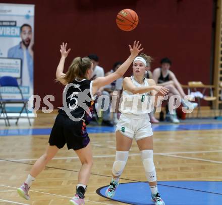 Basketball Damen Superliga. Grunddurchgang 5. Runde. KOS Celovec Damen gegen Vienna United Women.  Antonia Ronacher (KOS),  Alona Dobrovolska (Vienna United Women). Klagenfurt, 29.10.2022.
Foto: Kuess
---
pressefotos, pressefotografie, kuess, qs, qspictures, sport, bild, bilder, bilddatenbank