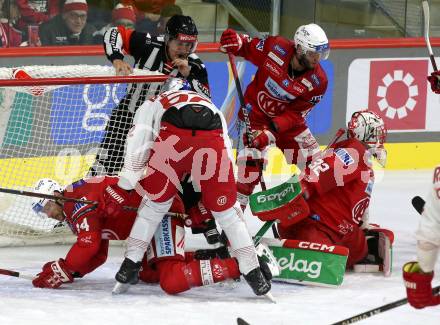 EBEL. Eishockey Bundesliga. EC KAC gegen  EC Red Bull Salzburg. Paul Postma, Sebastian Dahm, Rok Ticar,   (KAC),  Paul Huber  (Salzburg). Klagenfurt, am 30.10.2022.
Foto: Kuess
www.qspictures.net
---
pressefotos, pressefotografie, kuess, qs, qspictures, sport, bild, bilder, bilddatenbank