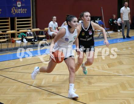 Basketball Damen Superliga. Grunddurchgang 5. Runde. KOS Celovec Damen gegen Vienna United Women.  Valentina Peulic (KOS), Marie-Christine Loderer  (Vienna United Women). Klagenfurt, 29.10.2022.
Foto: Kuess
---
pressefotos, pressefotografie, kuess, qs, qspictures, sport, bild, bilder, bilddatenbank