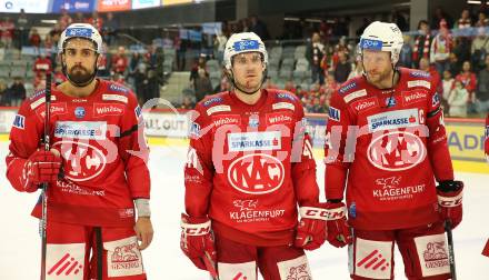 EBEL. Eishockey Bundesliga. EC KAC gegen  EC Red Bull Salzburg.  Lucas Lessio, Jensen Jesper Aabo, Paul Postma (KAC). Klagenfurt, am 30.10.2022.
Foto: Kuess
www.qspictures.net
---
pressefotos, pressefotografie, kuess, qs, qspictures, sport, bild, bilder, bilddatenbank