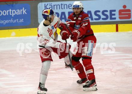 EBEL. Eishockey Bundesliga. EC KAC gegen  EC Red Bull Salzburg.  David Maier, (KAC),    Lucas Thaler  (Salzburg). Klagenfurt, am 30.10.2022.
Foto: Kuess
www.qspictures.net
---
pressefotos, pressefotografie, kuess, qs, qspictures, sport, bild, bilder, bilddatenbank