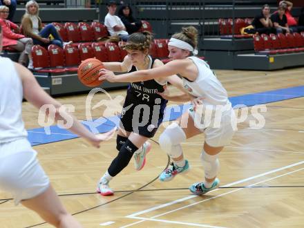 Basketball Damen Superliga. Grunddurchgang 5. Runde. KOS Celovec Damen gegen Vienna United Women.  Antonia Ronacher (KOS),  Ninel Merkotun (Vienna United Women). Klagenfurt, 29.10.2022.
Foto: Kuess
---
pressefotos, pressefotografie, kuess, qs, qspictures, sport, bild, bilder, bilddatenbank