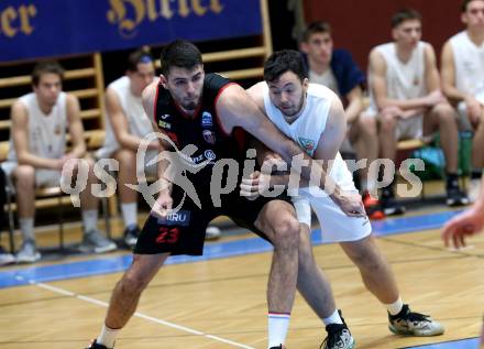 Basketball 2. Liga 2022/2023. Grunddurchgang 4. Runde.  KOS Celovec gegen  Mistelbach Mustangs.   Veljko Dena (KOS),  Viktor Vasat (Mistelbach Mustangs). Klagenfurt, am 29.10.2022.
Foto: Kuess
www.qspictures.net
---
pressefotos, pressefotografie, kuess, qs, qspictures, sport, bild, bilder, bilddatenbank