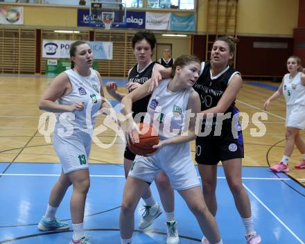 Basketball Damen Superliga. Grunddurchgang 5. Runde. KOS Celovec Damen gegen Vienna United Women.  Lena WeiÃenbrunner, Katarina Vukicevic (KOS),  Theresa Stejskal, Daria Biletska (Vienna United Women). Klagenfurt, 29.10.2022.
Foto: Kuess
---
pressefotos, pressefotografie, kuess, qs, qspictures, sport, bild, bilder, bilddatenbank