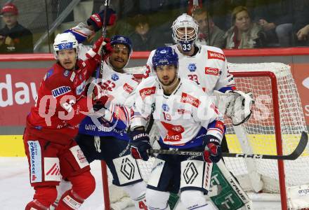 EBEL. Eishockey Bundesliga. EC KAC gegen  HC Innsbruck - Die Haie.  Matthew Fraser, (KAC),     Jamal Watson, Tyler Cuma, Thomas Edward McCollum (Innsbruck). Klagenfurt, am 1.11.2022.
Foto: Kuess
www.qspictures.net
---
pressefotos, pressefotografie, kuess, qs, qspictures, sport, bild, bilder, bilddatenbank