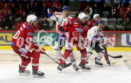 EBEL. Eishockey Bundesliga. EC KAC gegen  HC Innsbruck - Die Haie.  Rok Ticar, (KAC),     Adam Helewka (Innsbruck). Klagenfurt, am 1.11.2022.
Foto: Kuess
www.qspictures.net
---
pressefotos, pressefotografie, kuess, qs, qspictures, sport, bild, bilder, bilddatenbank