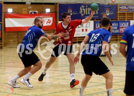 Handball. Cup. SVVW Klagenfurt gegen SC Ferlach. Salbrechter Stefan Bernhard  (Klagenfurt),    Milicevic Adrian (Ferlach). Klagenfurt, am 5.11.2022.
Foto: Kuess


---
pressefotos, pressefotografie, kuess, qs, qspictures, sport, bild, bilder, bilddatenbank