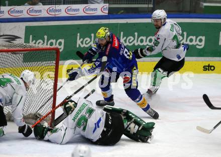 EBEL. Eishockey Bundesliga. EC VSV gegen HK SZ Olimpija. Andrew Desjardins,   (VSV),    Anthony Morrone (Olimpija). Villach, am 6.11.2022.
Foto: Kuess
www.qspictures.net
---
pressefotos, pressefotografie, kuess, qs, qspictures, sport, bild, bilder, bilddatenbank