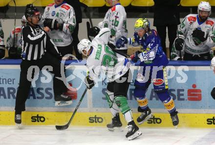 EBEL. Eishockey Bundesliga. EC VSV gegen HK SZ Olimpija. Benjamin Lanzinger,   (VSV),    Gregor Koblar (Olimpija). Villach, am 6.11.2022.
Foto: Kuess
www.qspictures.net
---
pressefotos, pressefotografie, kuess, qs, qspictures, sport, bild, bilder, bilddatenbank