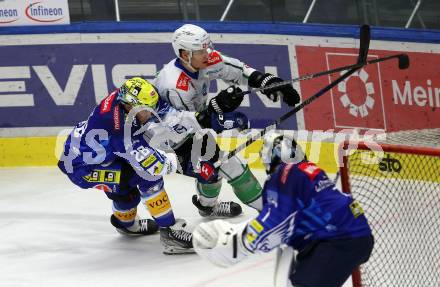 EBEL. Eishockey Bundesliga. EC VSV gegen HK SZ Olimpija.  Derek Joslin, (VSV),   Kristjan Cepon  (Olimpija). Villach, am 6.11.2022.
Foto: Kuess
www.qspictures.net
---
pressefotos, pressefotografie, kuess, qs, qspictures, sport, bild, bilder, bilddatenbank