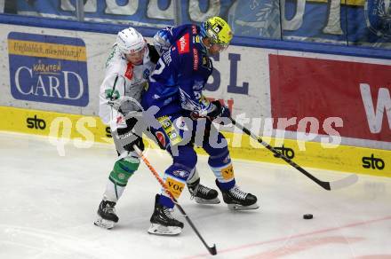 EBEL. Eishockey Bundesliga. EC VSV gegen HK SZ Olimpija.  Nicolas Rivett-Mattinen, (VSV),    Gregor Zezelj (Olimpija). Villach, am 6.11.2022.
Foto: Kuess
www.qspictures.net
---
pressefotos, pressefotografie, kuess, qs, qspictures, sport, bild, bilder, bilddatenbank