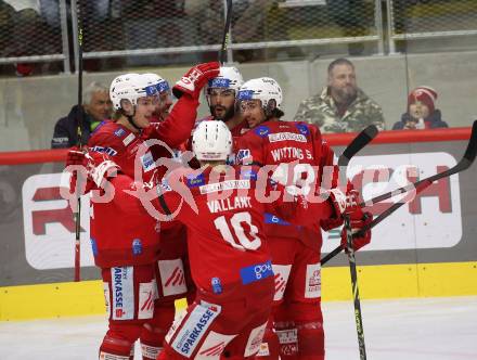 EBEL. Eishockey Bundesliga. EC KAC gegen  spusu Vienna Capitals. Torjubel Steven Strong, Samuel Witting, Fabian Hochegger, Finn Van EE, Thomas Vallant (KAC). Klagenfurt, am 6.11.2022.
Foto: Kuess
www.qspictures.net
---
pressefotos, pressefotografie, kuess, qs, qspictures, sport, bild, bilder, bilddatenbank