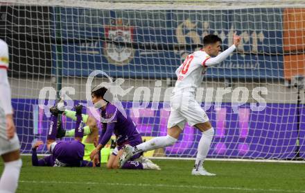 Fussball Bundesliga. SK Austria Klagenfurt gegen FC Red Bull Salzburg. Torjubel Benjamin Sesko (Salzburg). Klagenfurt, am 13.11.2022.
Foto: Kuess
---
pressefotos, pressefotografie, kuess, qs, qspictures, sport, bild, bilder, bilddatenbank