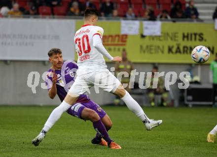 Fussball Bundesliga. SK Austria Klagenfurt gegen FC Red Bull Salzburg. Christopher Wernitznig,  (Klagenfurt), Benjamin Sesko  (Salzburg). Klagenfurt, am 13.11.2022.
Foto: Kuess
---
pressefotos, pressefotografie, kuess, qs, qspictures, sport, bild, bilder, bilddatenbank