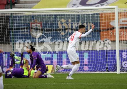 Fussball Bundesliga. SK Austria Klagenfurt gegen FC Red Bull Salzburg. Torjubel Benjamin Sesko (Salzburg). Klagenfurt, am 13.11.2022.
Foto: Kuess
---
pressefotos, pressefotografie, kuess, qs, qspictures, sport, bild, bilder, bilddatenbank