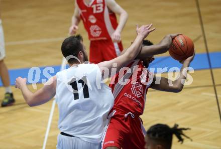 Basketball 2. Liga 2022/2023. Grunddurchgang 7. Runde.  KOS Celovec gegen  Upper Austrian Ballers.  Andi Shehu  (KOS), Starlin Inoa Gil  (Austrian Ballers). Klagenfurt, am 20.11.2022.
Foto: Kuess
www.qspictures.net
---
pressefotos, pressefotografie, kuess, qs, qspictures, sport, bild, bilder, bilddatenbank