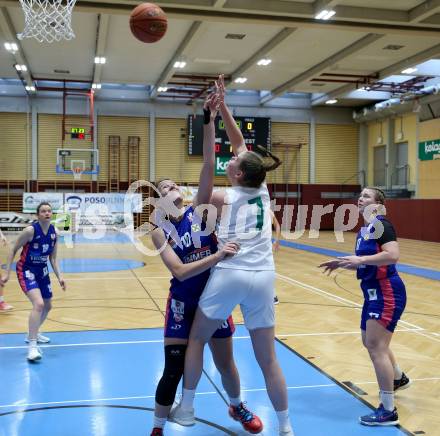 Basketball Damen Superliga. Grunddurchgang 7. Runde. KOS Celovec Damen gegen UBSC-DBBC Graz.  Nikolina Sofric (KOS), Ajla Meskic  (Graz). Klagenfurt, 20.11.2022.
Foto: Kuess
---
pressefotos, pressefotografie, kuess, qs, qspictures, sport, bild, bilder, bilddatenbank