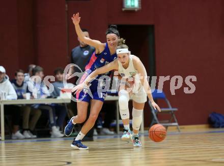 Basketball Damen Superliga. Grunddurchgang 7. Runde. KOS Celovec Damen gegen UBSC-DBBC Graz.  Antonia Ronacher (KOS),  Eni Nizamic (Graz). Klagenfurt, 20.11.2022.
Foto: Kuess
---
pressefotos, pressefotografie, kuess, qs, qspictures, sport, bild, bilder, bilddatenbank