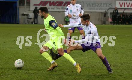 Fussball Woertherseecup. SK Austria Klagenfurt gegen 1860 Muenchen. Till Schumacher,  (Austria Klagenfurt),  Albion Vrenezi   (1860 Muenchen). Klagenfurt, 20.11.2022.
Foto: Kuess
---
pressefotos, pressefotografie, kuess, qs, qspictures, sport, bild, bilder, bilddatenbank