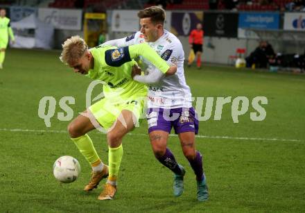 Fussball Woertherseecup. SK Austria Klagenfurt gegen 1860 Muenchen. Florian Rieder,   (Austria Klagenfurt),   Leandro Morgalla (1860 Muenchen). Klagenfurt, 20.11.2022.
Foto: Kuess
---
pressefotos, pressefotografie, kuess, qs, qspictures, sport, bild, bilder, bilddatenbank