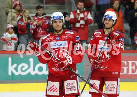 EBEL. Eishockey Bundesliga. EC KAC gegen  HK Olimpija.   Fabian Hochegger, Luka Gomboc (KAC). Klagenfurt, am 4.12.2022.
Foto: Kuess
www.qspictures.net
---
pressefotos, pressefotografie, kuess, qs, qspictures, sport, bild, bilder, bilddatenbank