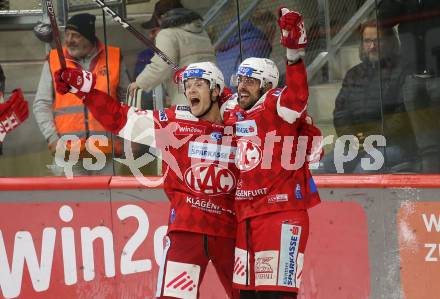 EBEL. Eishockey Bundesliga. EC KAC gegen  Salzburg. Torjubel Lucas Lessio  (KAC). Klagenfurt, am 9.12.2022.
Foto: Kuess
www.qspictures.net
---
pressefotos, pressefotografie, kuess, qs, qspictures, sport, bild, bilder, bilddatenbank