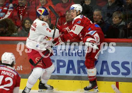 EBEL. Eishockey Bundesliga. EC KAC gegen  Salzburg. Finn Van Ee, (KAC),   Tyler James Lewington   (Salzburg). Klagenfurt, am 9.12.2022.
Foto: Kuess
www.qspictures.net
---
pressefotos, pressefotografie, kuess, qs, qspictures, sport, bild, bilder, bilddatenbank