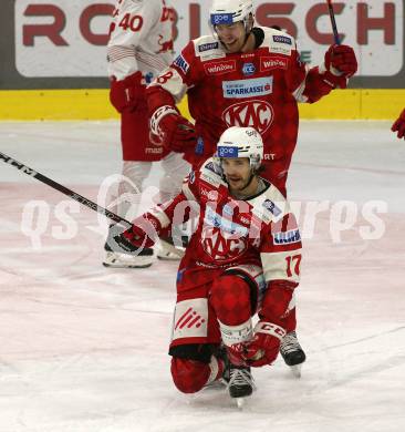 EBEL. Eishockey Bundesliga. EC KAC gegen  Salzburg. Torjubel Manuel Ganahl, Nicholas Eric Petersen  (KAC). Klagenfurt, am 9.12.2022.
Foto: Kuess
www.qspictures.net
---
pressefotos, pressefotografie, kuess, qs, qspictures, sport, bild, bilder, bilddatenbank