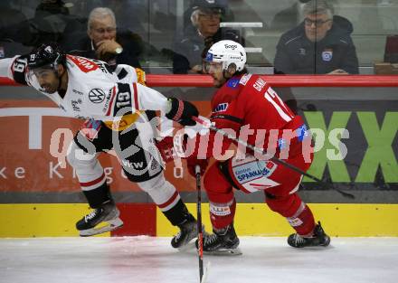 EBEL. Eishockey Bundesliga. EC KAC gegen  Pioneers Vorarlberg.  Manuel Ganahl, (KAC),     Tyler Sandhu (Vorarlberg). Klagenfurt, am 11.12.2022.
Foto: Kuess
www.qspictures.net
---
pressefotos, pressefotografie, kuess, qs, qspictures, sport, bild, bilder, bilddatenbank