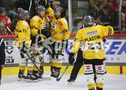 EBEL. Eishockey Bundesliga. EC KAC gegen  HC Pustertal. Torjubel  (Pustertal). Klagenfurt, am 18.12.2022.
Foto: Kuess
www.qspictures.net
---
pressefotos, pressefotografie, kuess, qs, qspictures, sport, bild, bilder, bilddatenbank