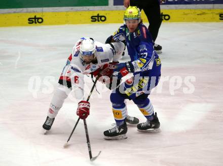 EBEL. Eishockey Bundesliga. VSV gegen KAC. Philipp Lindner,   (VSV),  Lucas Lessio  (KAC). Villach, am 20.12.2022.
Foto: Kuess
www.qspictures.net
---
pressefotos, pressefotografie, kuess, qs, qspictures, sport, bild, bilder, bilddatenbank