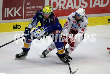 EBEL. Eishockey Bundesliga. VSV gegen KAC.  Chris Collins,  (VSV),  Lucas Lessio  (KAC). Villach, am 20.12.2022.
Foto: Kuess
www.qspictures.net
---
pressefotos, pressefotografie, kuess, qs, qspictures, sport, bild, bilder, bilddatenbank