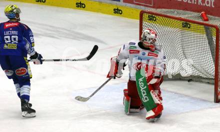 EBEL. Eishockey Bundesliga. VSV gegen KAC.  Anthony Luciani, (VSV),  Sebastian Dahm   (KAC). Villach, am 20.12.2022.
Foto: Kuess
www.qspictures.net
---
pressefotos, pressefotografie, kuess, qs, qspictures, sport, bild, bilder, bilddatenbank