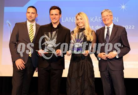 Nacht des Sports. Sportgala. Sportler des Jahres 2022.      Matthias Mayer, Anna Gasser, Landeshauptmann Peter Kaiser. Velden, am 21.12.2022.
Foto: Kuess
www.qspictures.net


---
pressefotos, pressefotografie, kuess, qs, qspictures, sport, bild, bilder, bilddatenbank