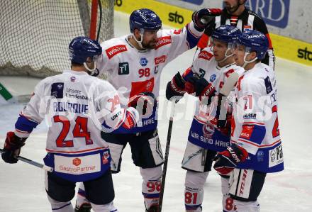 EBEL. Eishockey Bundesliga. EC VSV gegen HC TIWAG Innsbruck. Torjubel Simon Bourque, Jan Lattner, Tyler Coulter, Corey MacKin  (Innsbruck). Villach, am 26.12.2022.
Foto: Kuess
www.qspictures.net
---
pressefotos, pressefotografie, kuess, qs, qspictures, sport, bild, bilder, bilddatenbank