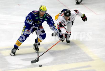 EBEL. Eishockey Bundesliga. EC VSV gegen BEMER Pioneers Vorarlberg.   Chris Collins,   (VSV),  Guus Van Nes  (Vorarlberg). Villach, am 8.1.2023
Foto: Kuess
www.qspictures.net
---
pressefotos, pressefotografie, kuess, qs, qspictures, sport, bild, bilder, bilddatenbank