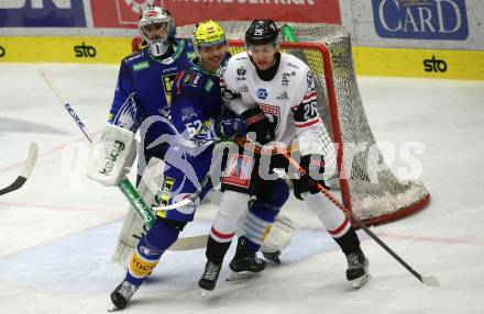 EBEL. Eishockey Bundesliga. EC VSV gegen BEMER Pioneers Vorarlberg.   Nicolas Rivett-Mattinen,  (VSV), Guus Van Nes    (Vorarlberg). Villach, am 8.1.2023
Foto: Kuess
www.qspictures.net
---
pressefotos, pressefotografie, kuess, qs, qspictures, sport, bild, bilder, bilddatenbank